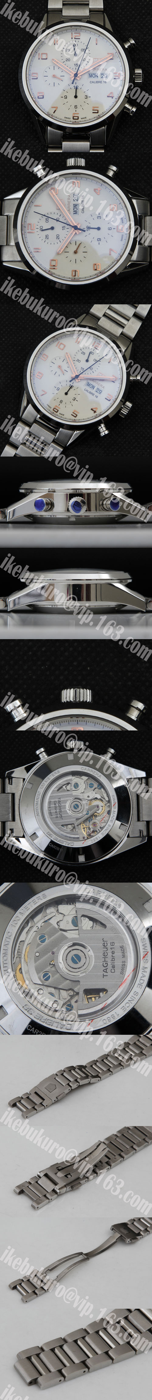 【愛用腕時計】TAG HEUER レプリカ時計【カレラ　タキメーター16】 クロノグラフ Asian7750搭載 ホワイト文字盤 