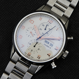 【愛用腕時計】TAG HEUER レプリカ時計【カレラ　タキメーター16】 クロノグラフ Asian7750搭載 ホワイト文字盤 