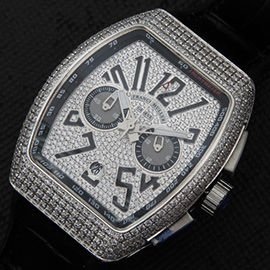 芸能人愛用 フランクミュラー FRANCK MULLER レプリカ時計カサブランカ クォーツムーブメント搭載 生活防水 シルバー クロノグラフ 